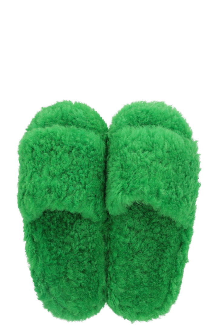 BOTTEGA VENETA Shearling Resort Slides Parakeet