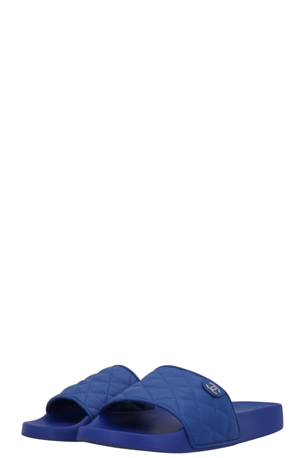CHANEL CC Quilted Slides Leather Blue