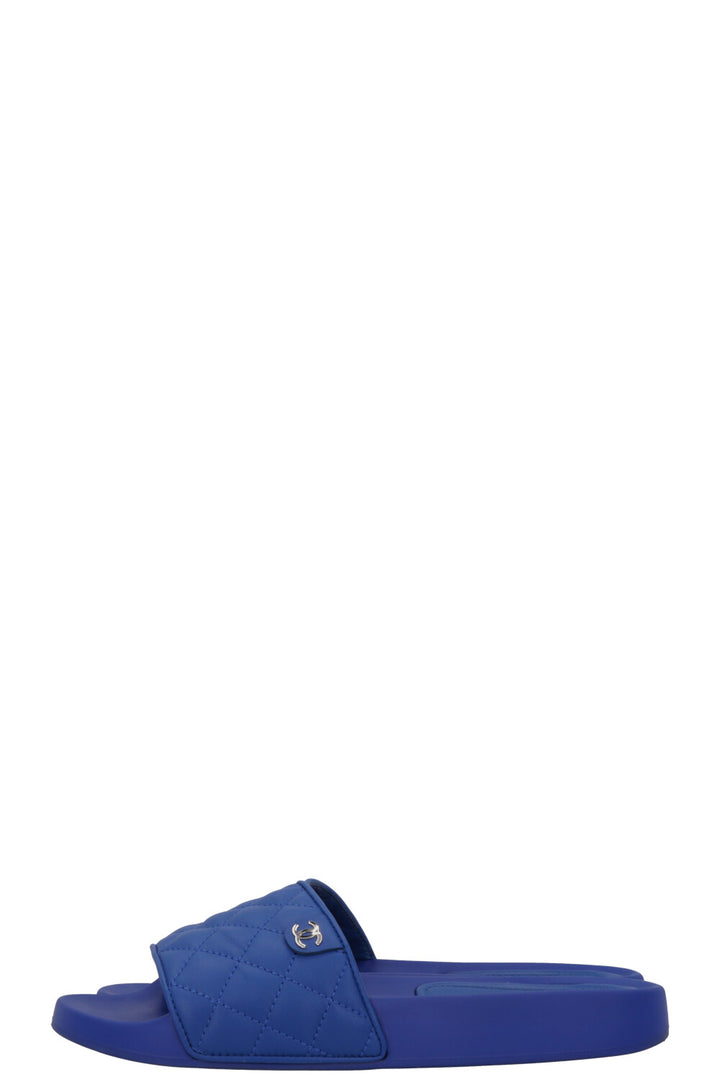 CHANEL CC Quilted Slides Leather Blue