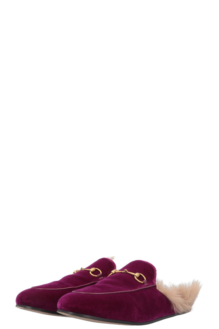 GUCCI Princetown Fur Mules Fuchsia Velvet