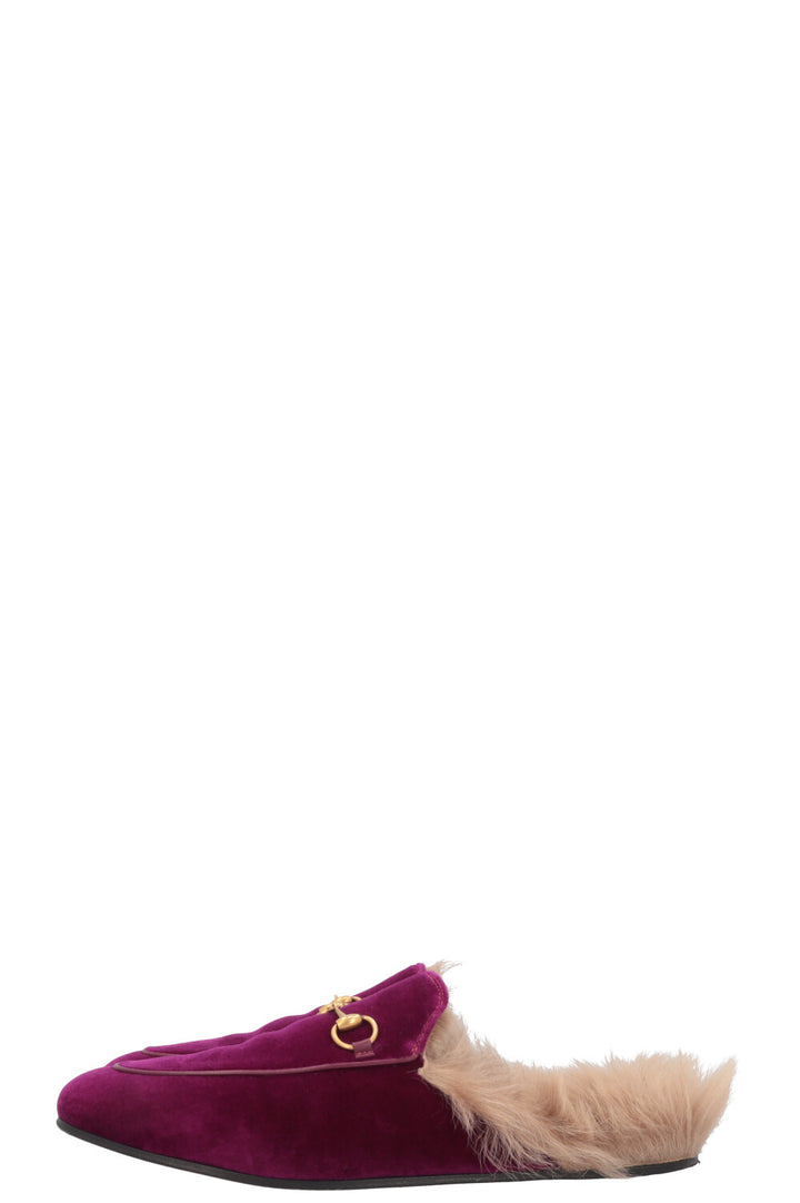 GUCCI Princetown Fur Mules Fuchsia Velvet