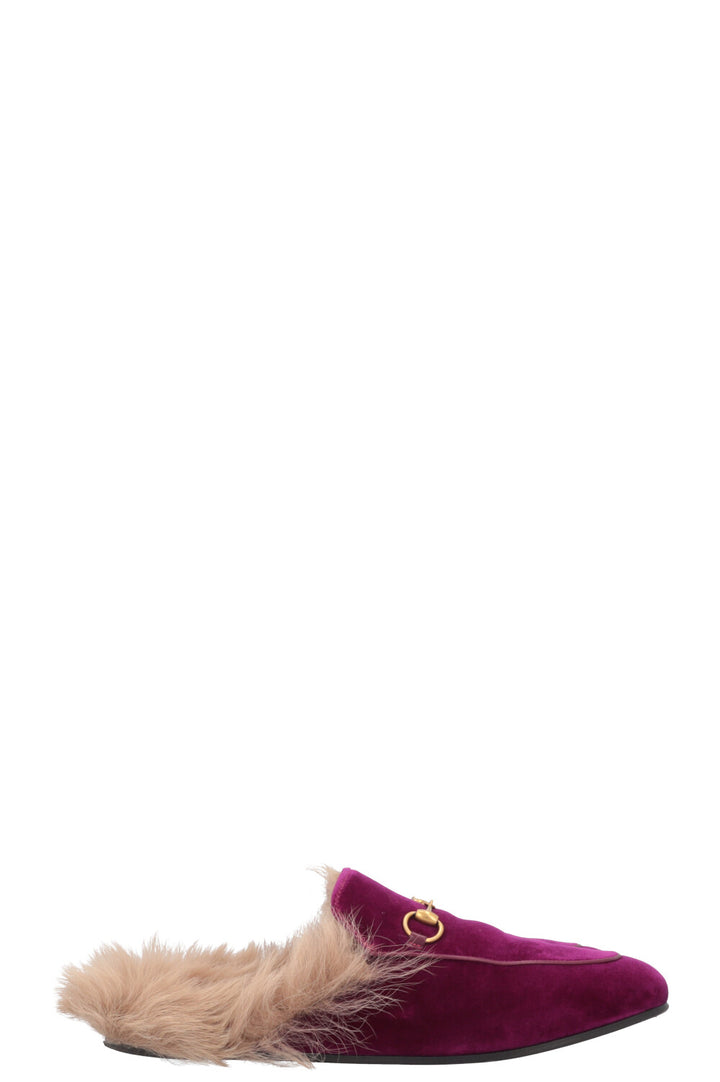 GUCCI Princetown Fur Mules Fuchsia Velvet