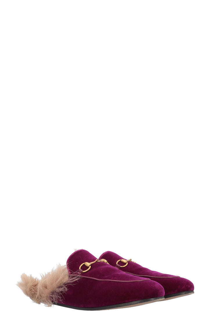GUCCI Princetown Fur Mules Fuchsia Velvet