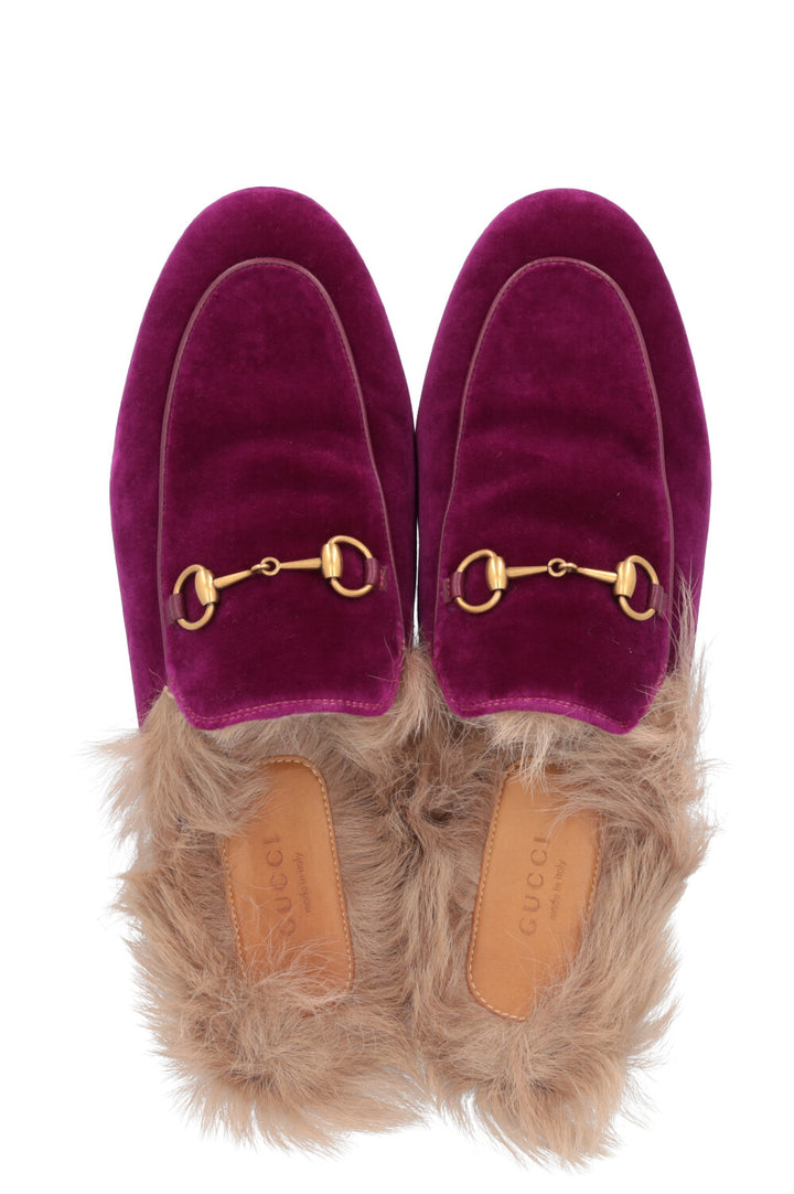 GUCCI Princetown Fur Mules Fuchsia Velvet