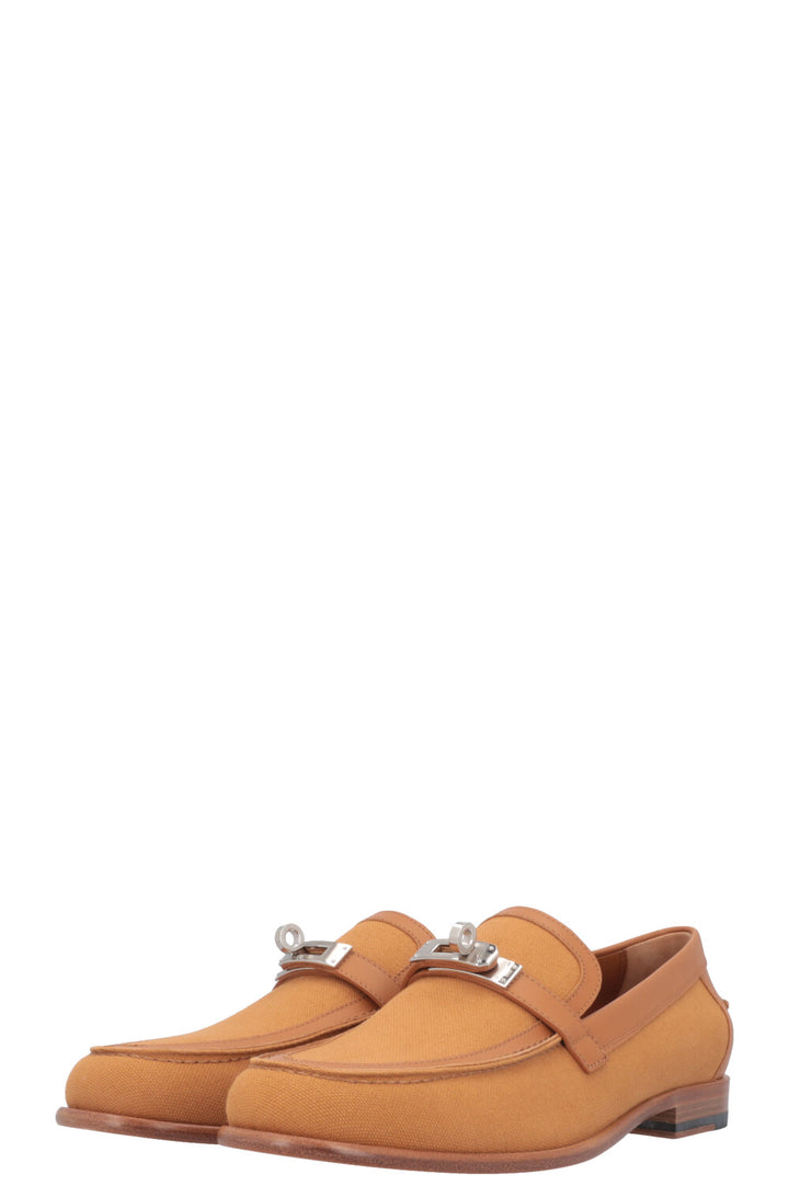 HERMÈS Destin Flats Canvas Leather Brown