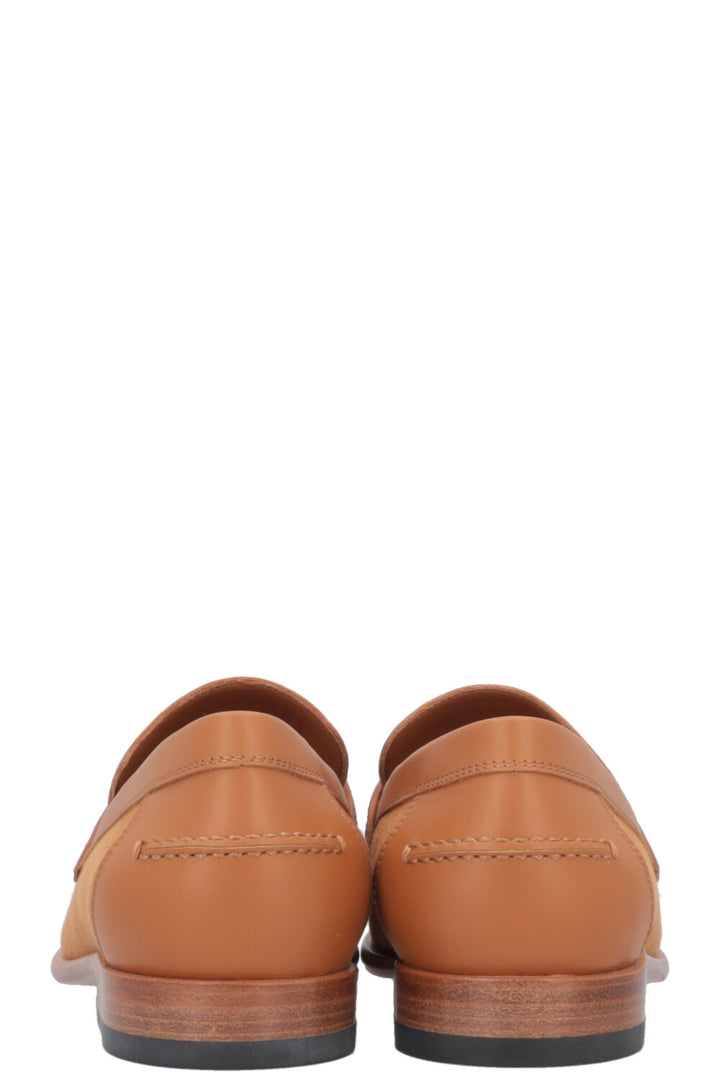 HERMÈS Destin Flats Canvas Leather Brown