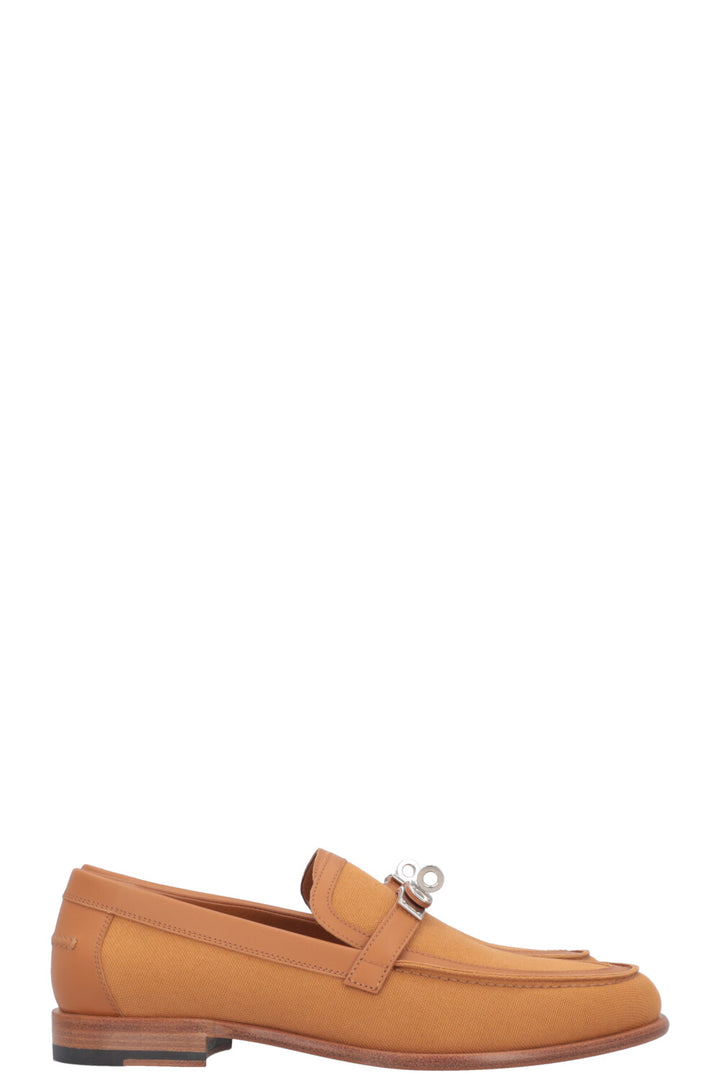HERMÈS Destin Flats Canvas Leather Brown