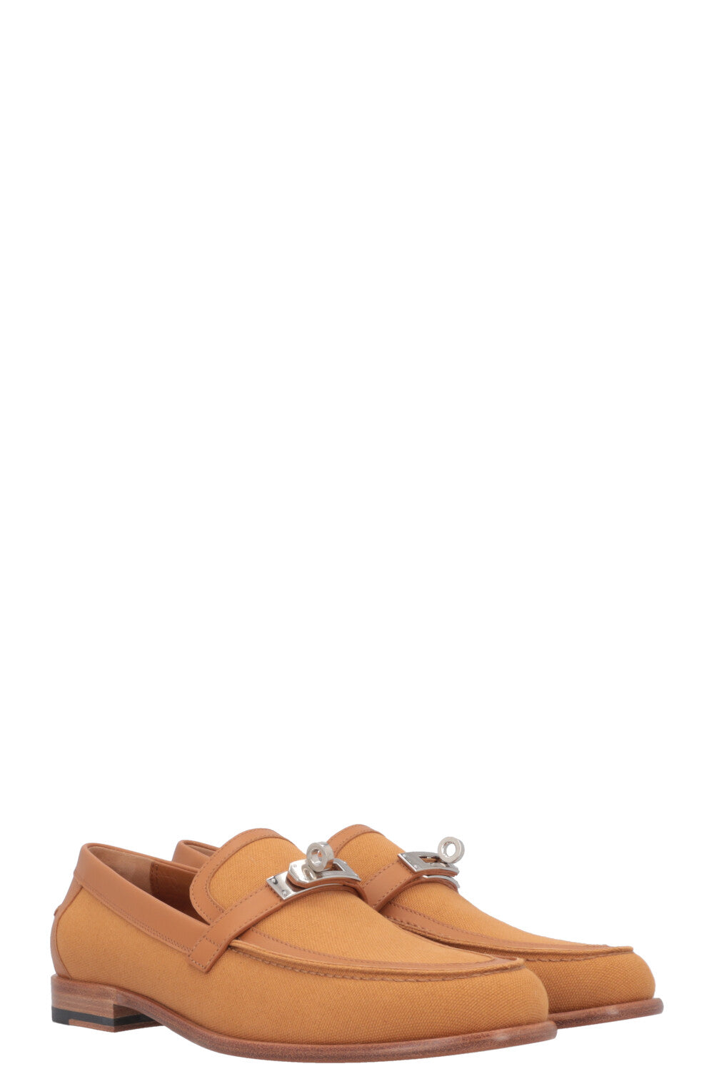 HERMÈS Destin Flats Canvas Leather Brown