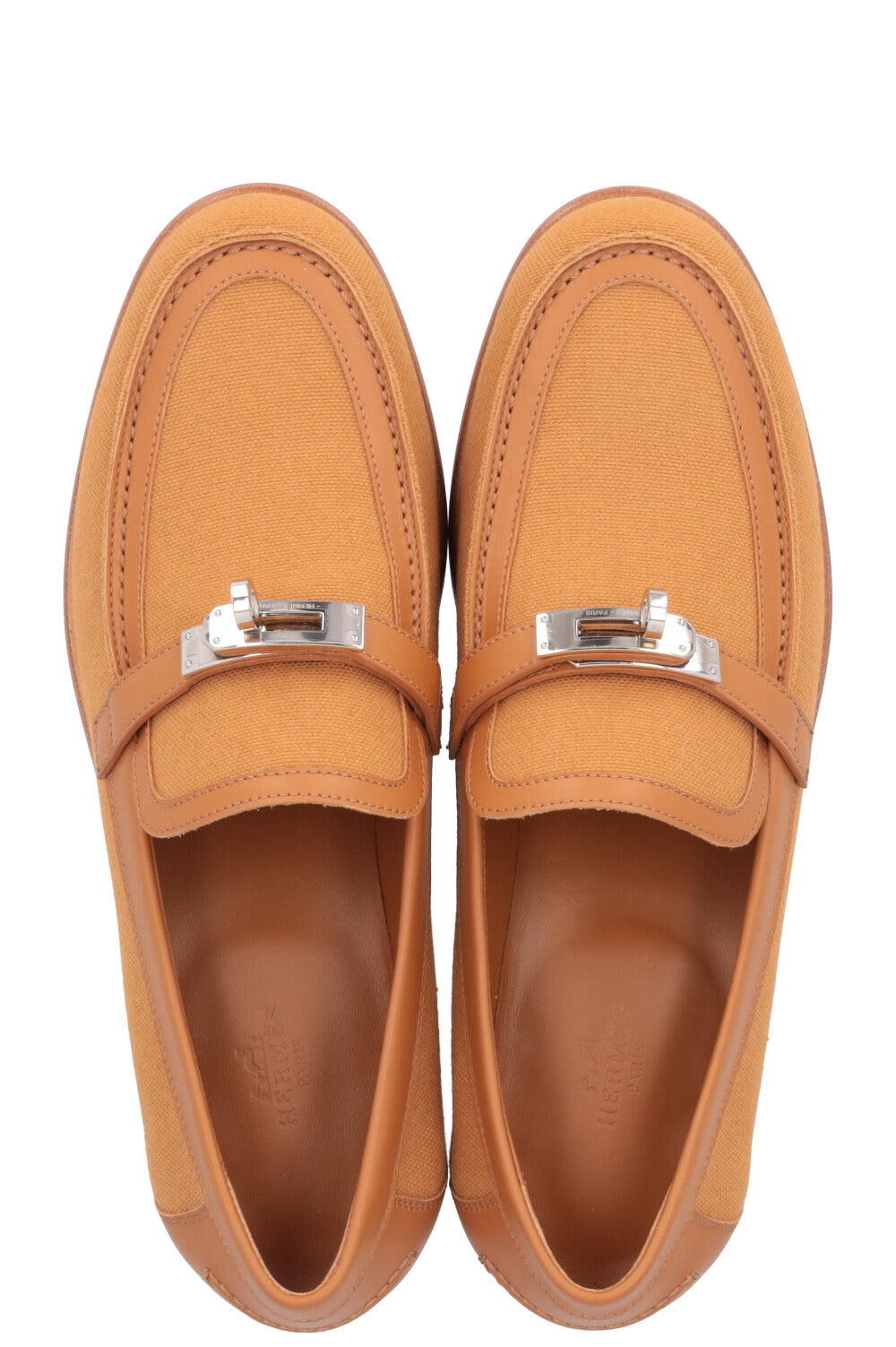 HERMÈS Destin Flats Canvas Leather Brown