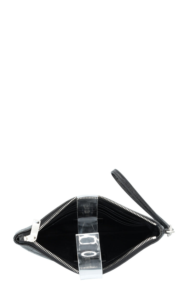 SAINT LAURENT Cassandre Pochette Croc Embossed Black