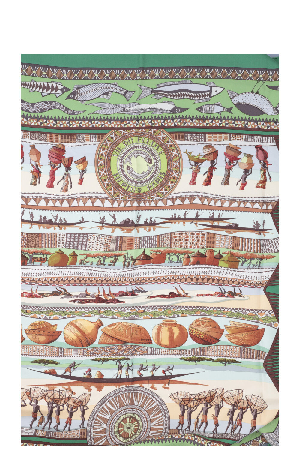 HERMÈS Foulard En Soie Vie Du Fleuve 90 Vert