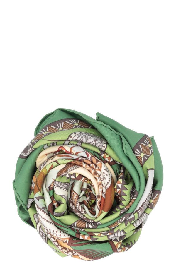 HERMÈS Vie Du Fleuve 90 Silk Scarf Green