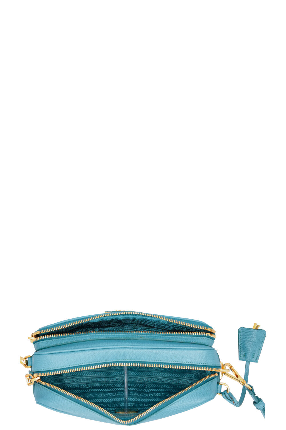 PRADA Logo Camera Crossbody Bag Saffiano Blue