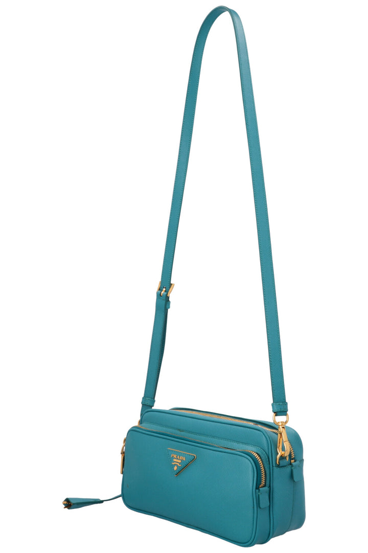 PRADA Logo Camera Crossbody Bag Saffiano Blue