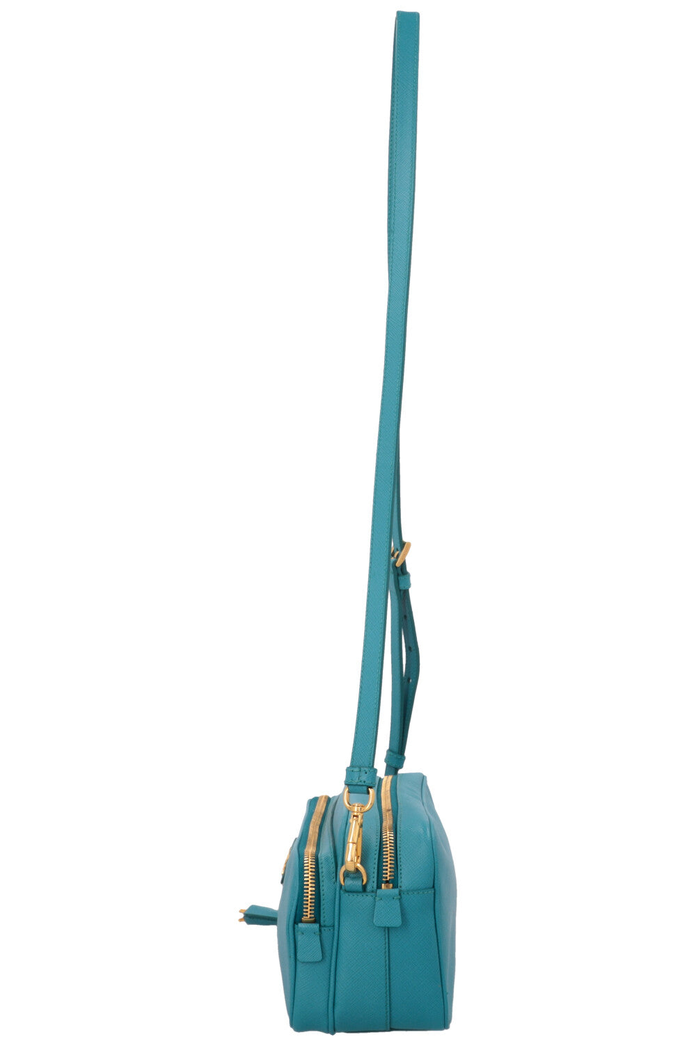 PRADA Logo Camera Crossbody Bag Saffiano Blue