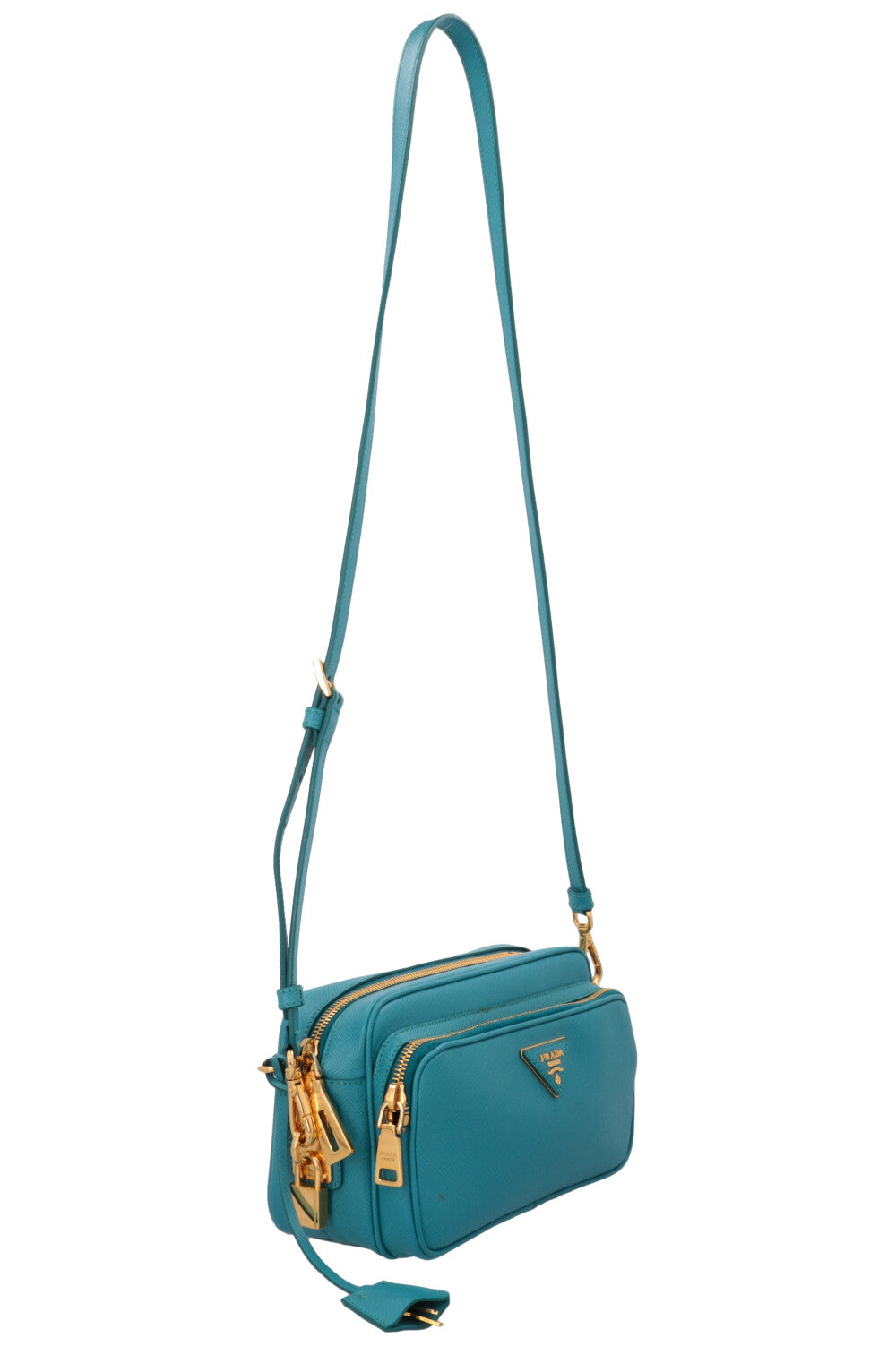 PRADA Logo Camera Crossbody Bag Saffiano Blue