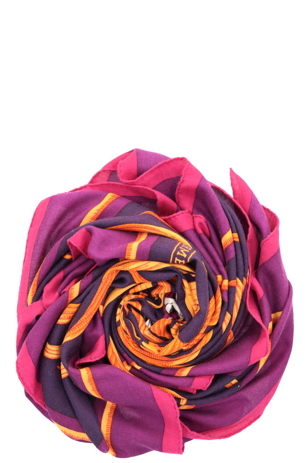 HERMÈS Tigre Royal Scarf 140 Cashmere Purple Orange