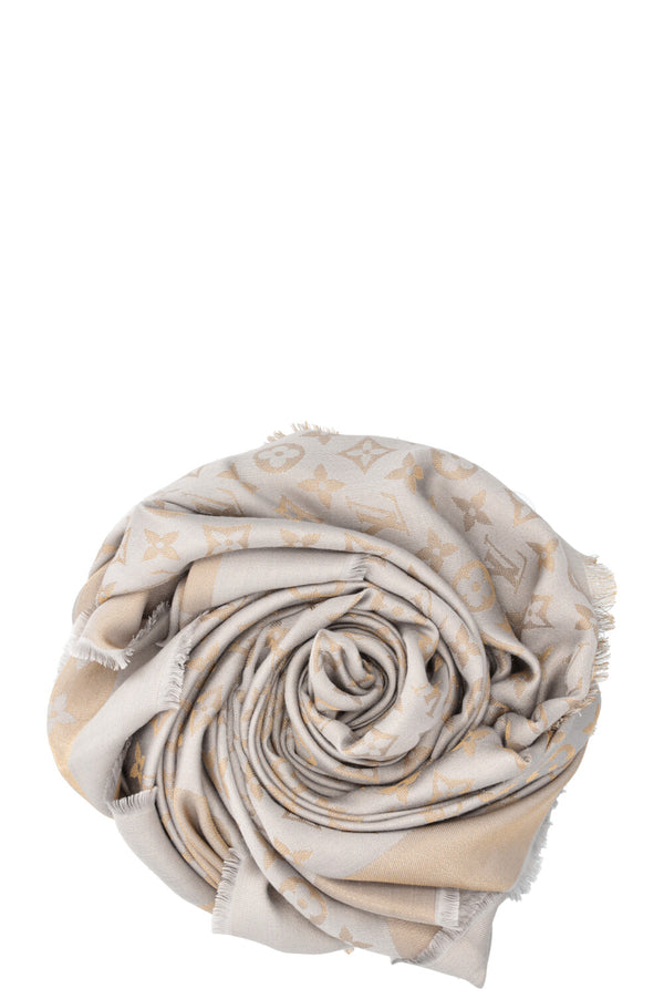 LOUIS VUITTON Scarf Wool Silk MNG Silver Gold