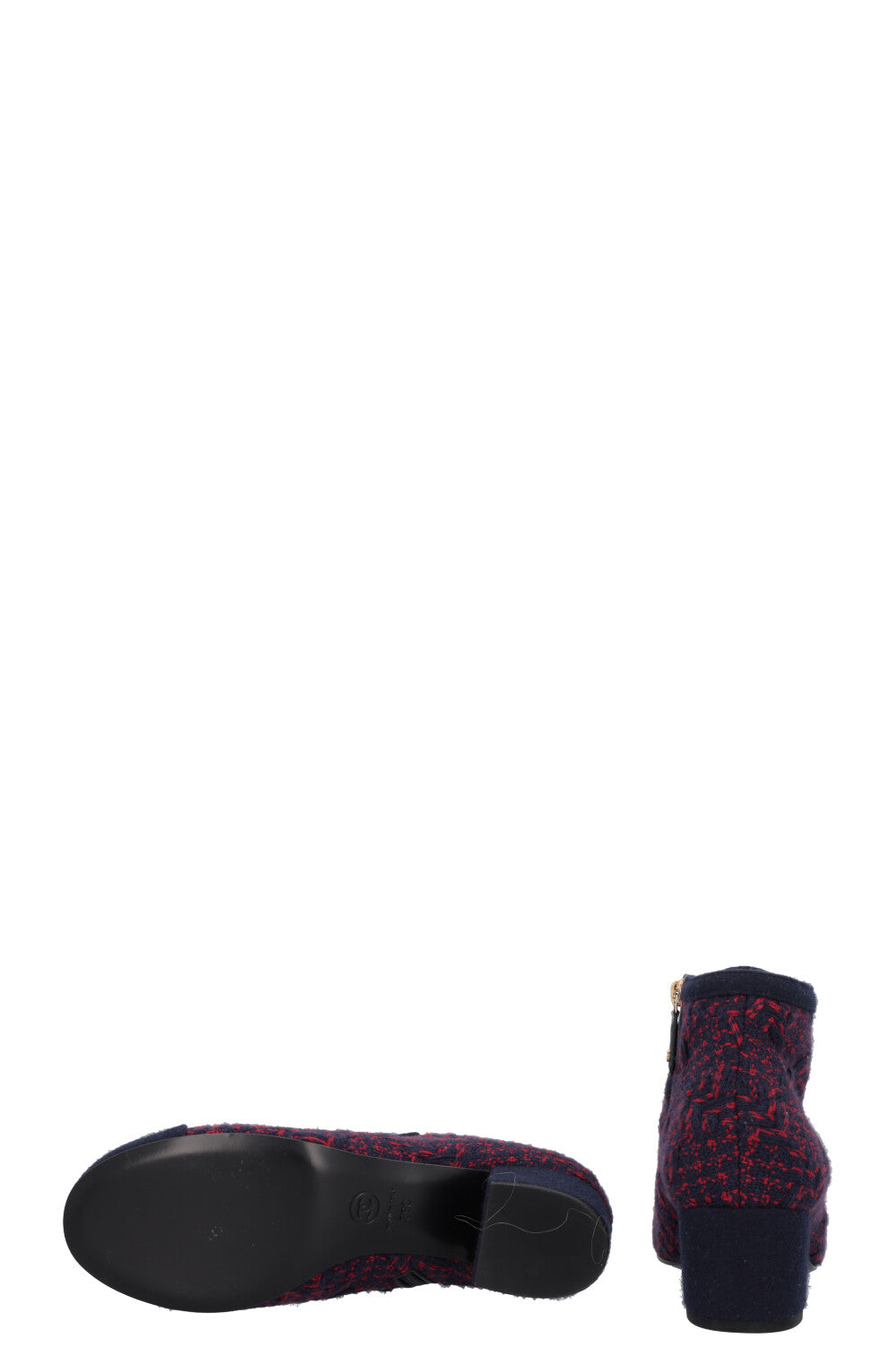 CHANEL Tweed Boots Navy Red Pearl