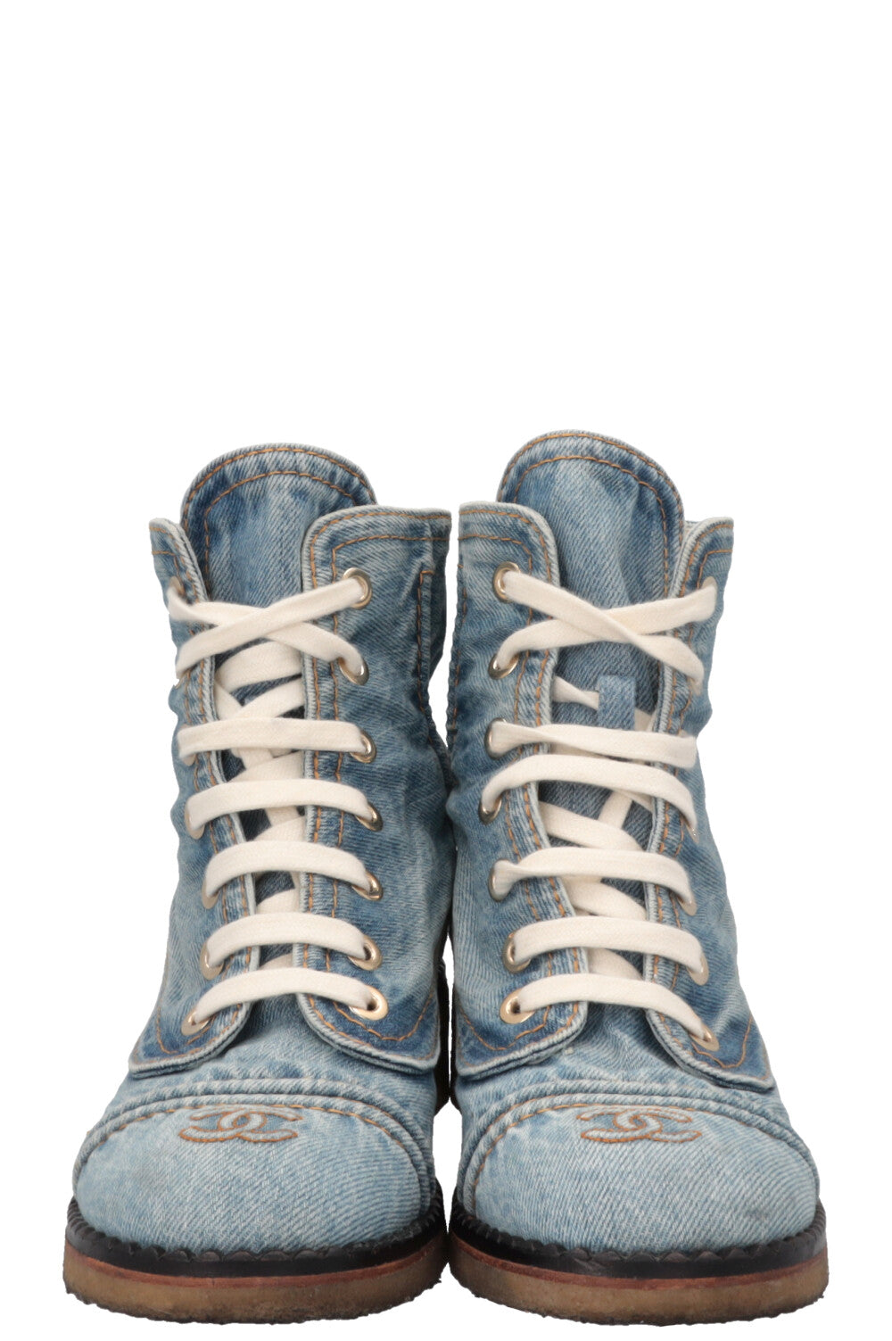 CHANEL Denim CC Ankle Lace Up Boots