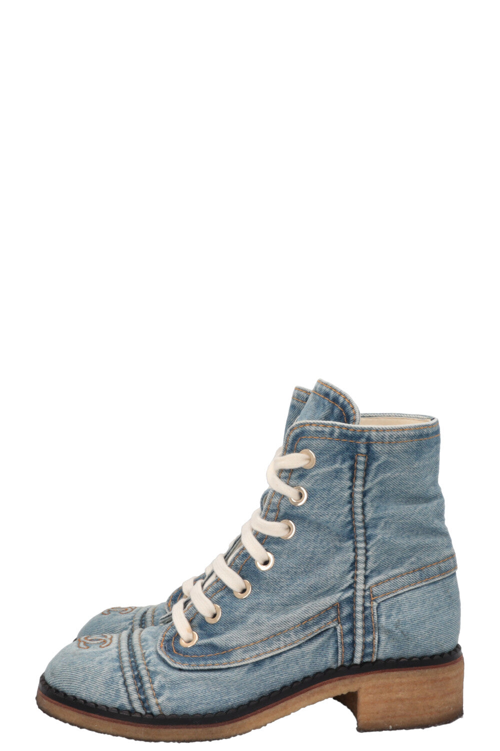 CHANEL Denim CC Ankle Lace Up Boots