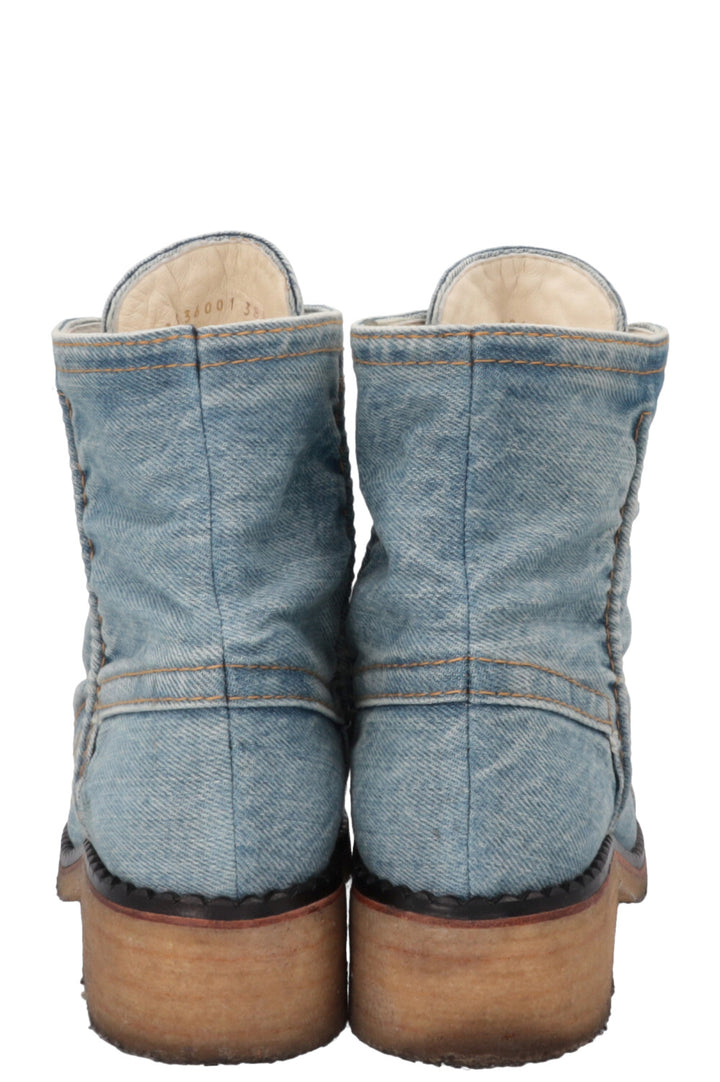 CHANEL Denim CC Ankle Lace Up Boots