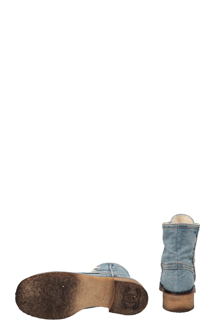CHANEL Denim CC Ankle Lace Up Boots