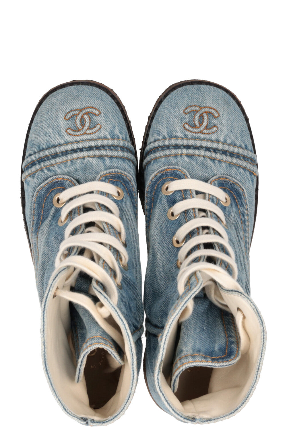 CHANEL Denim CC Ankle Lace Up Boots