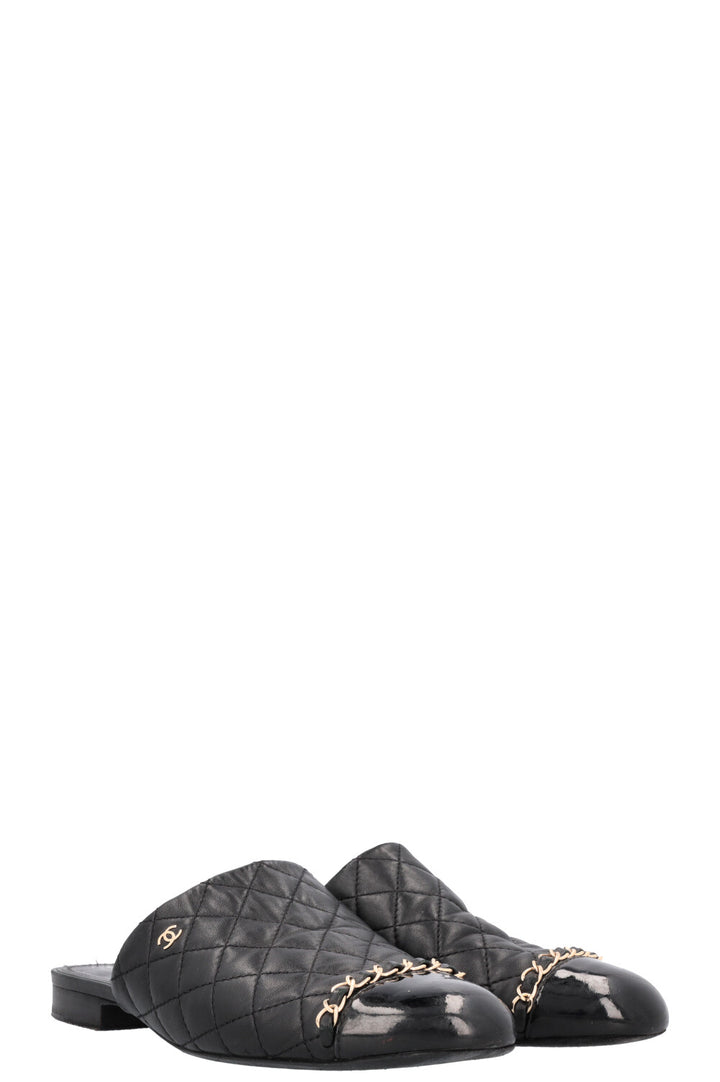 CHANEL CC Chain Mules Quilted Black