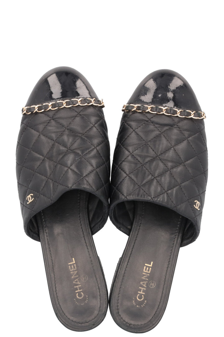CHANEL CC Chain Mules Quilted Black