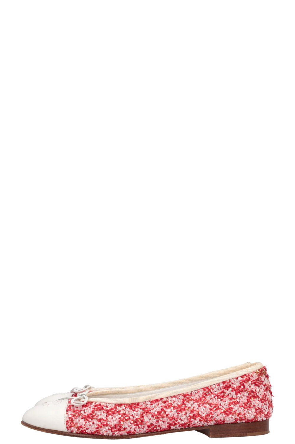 CHANEL Classic Ballet Flats Tweed Red White Sequins