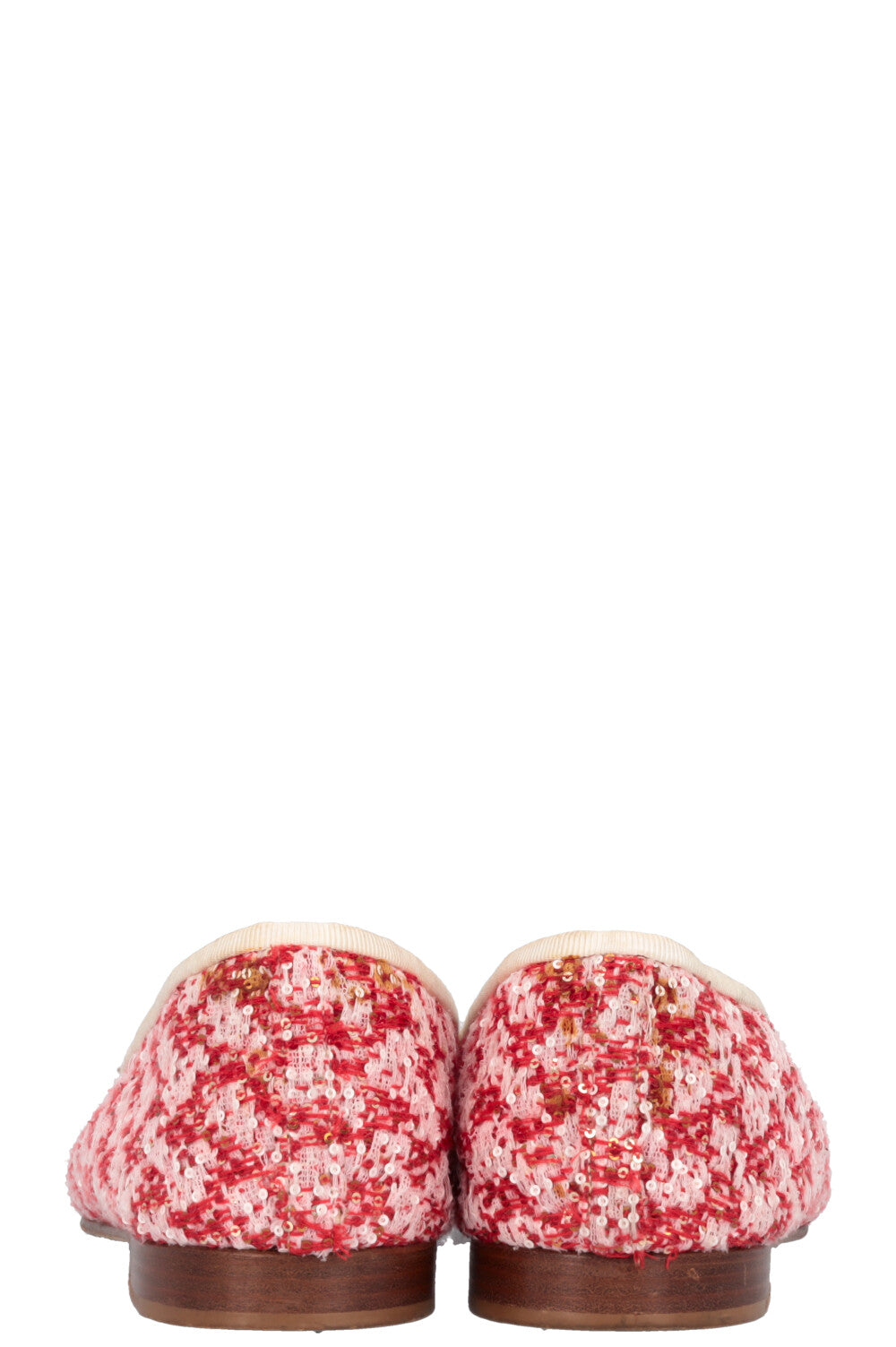 CHANEL Classic Ballet Flats Tweed Red White Sequins