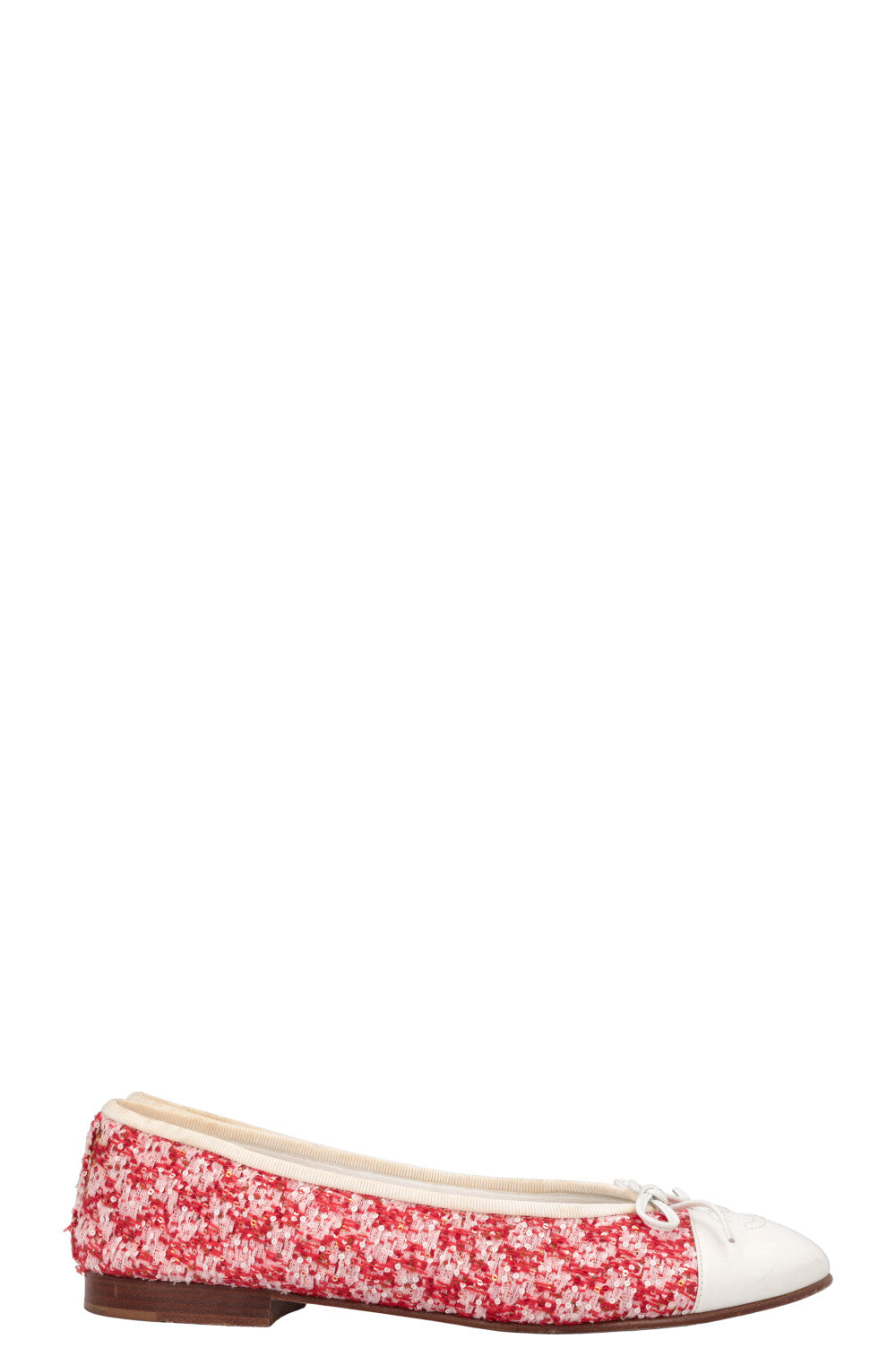 CHANEL Classic Ballet Flats Tweed Red White Sequins