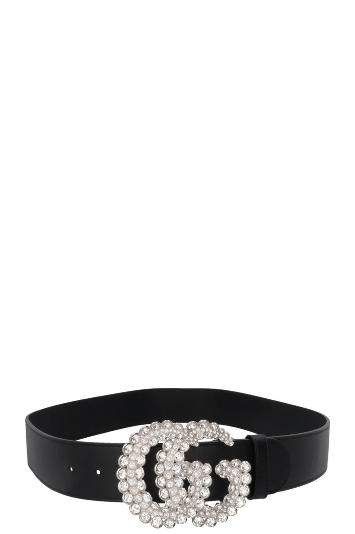 GUCCI Marmont GG Cristaux Ceinture Cuir Noir