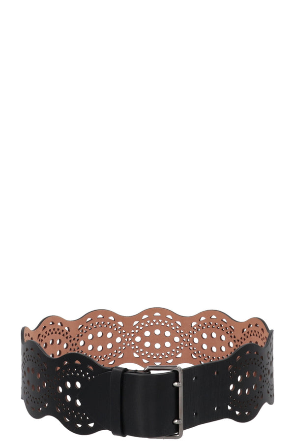 Ceinture ALAÏA en cuir découpé au laser, noire
