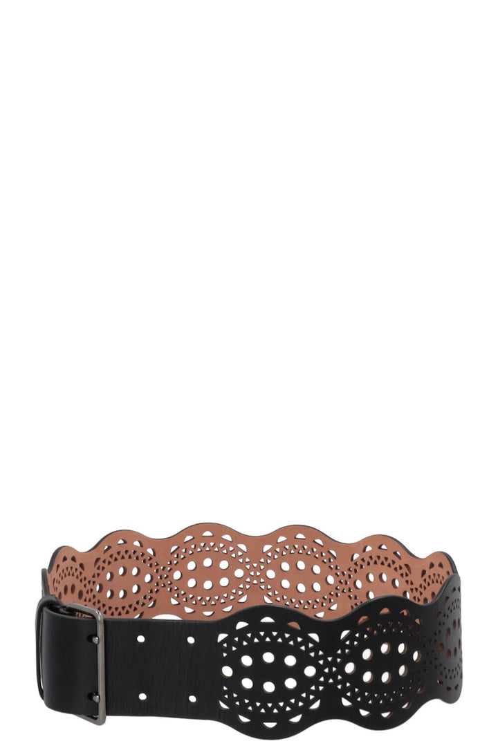 ALAÏA Laser Cut Waist Belt Leather Black
