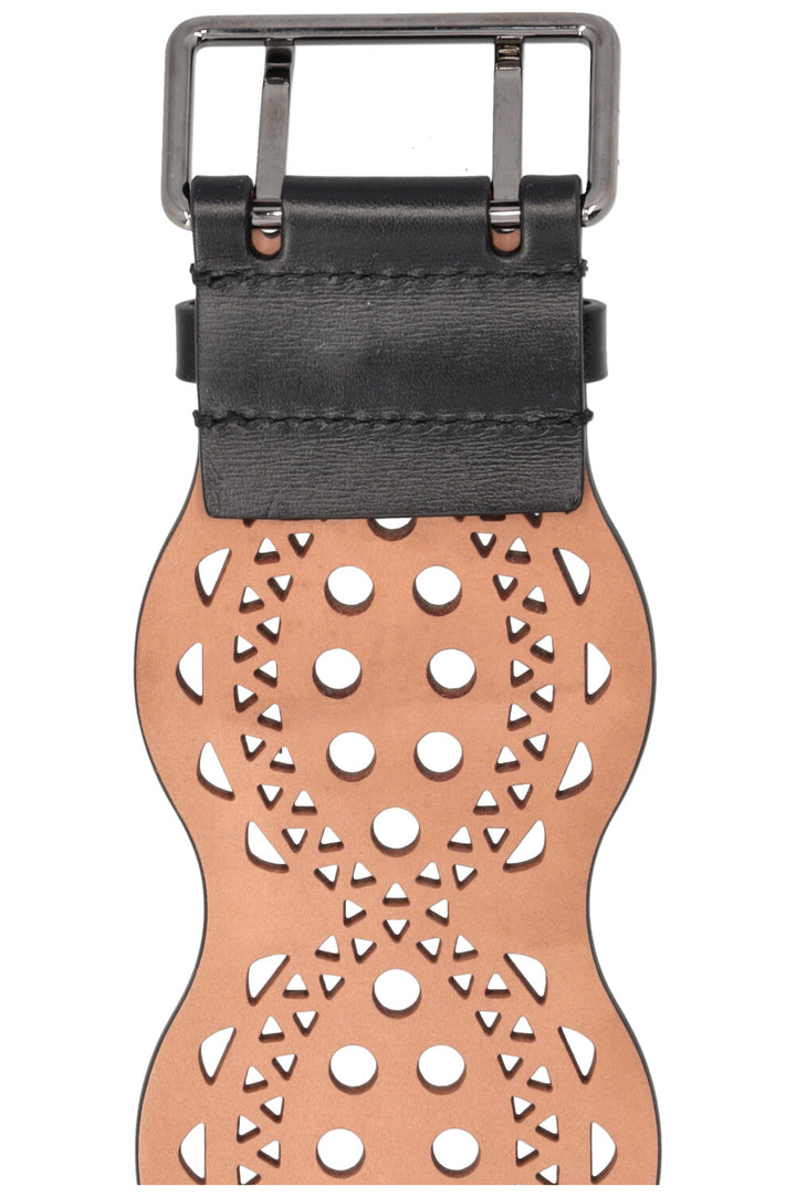 ALAÏA Laser Cut Waist Belt Leather Black