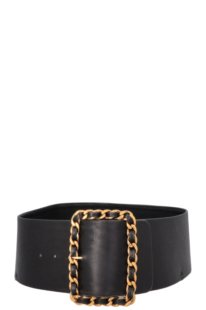 Ceinture CHANEL en cuir noir avec boucle chaîne