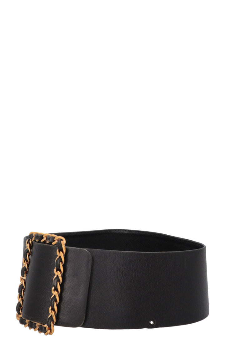 Ceinture CHANEL en cuir noir avec boucle chaîne