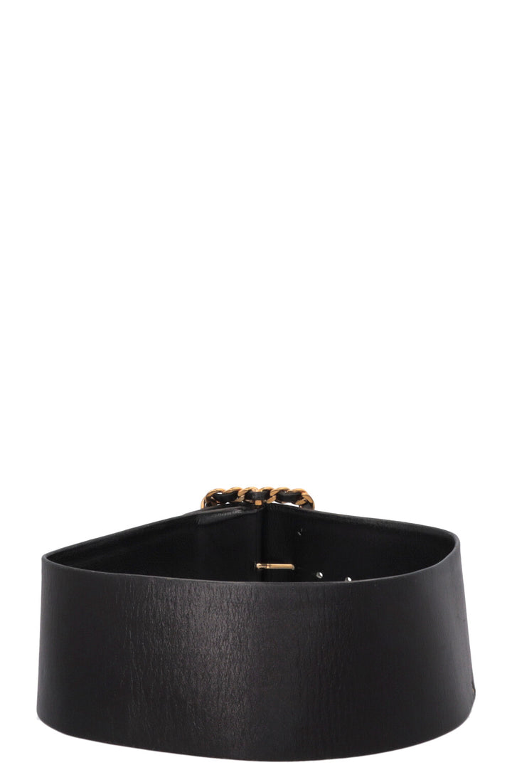 Ceinture CHANEL en cuir noir avec boucle chaîne