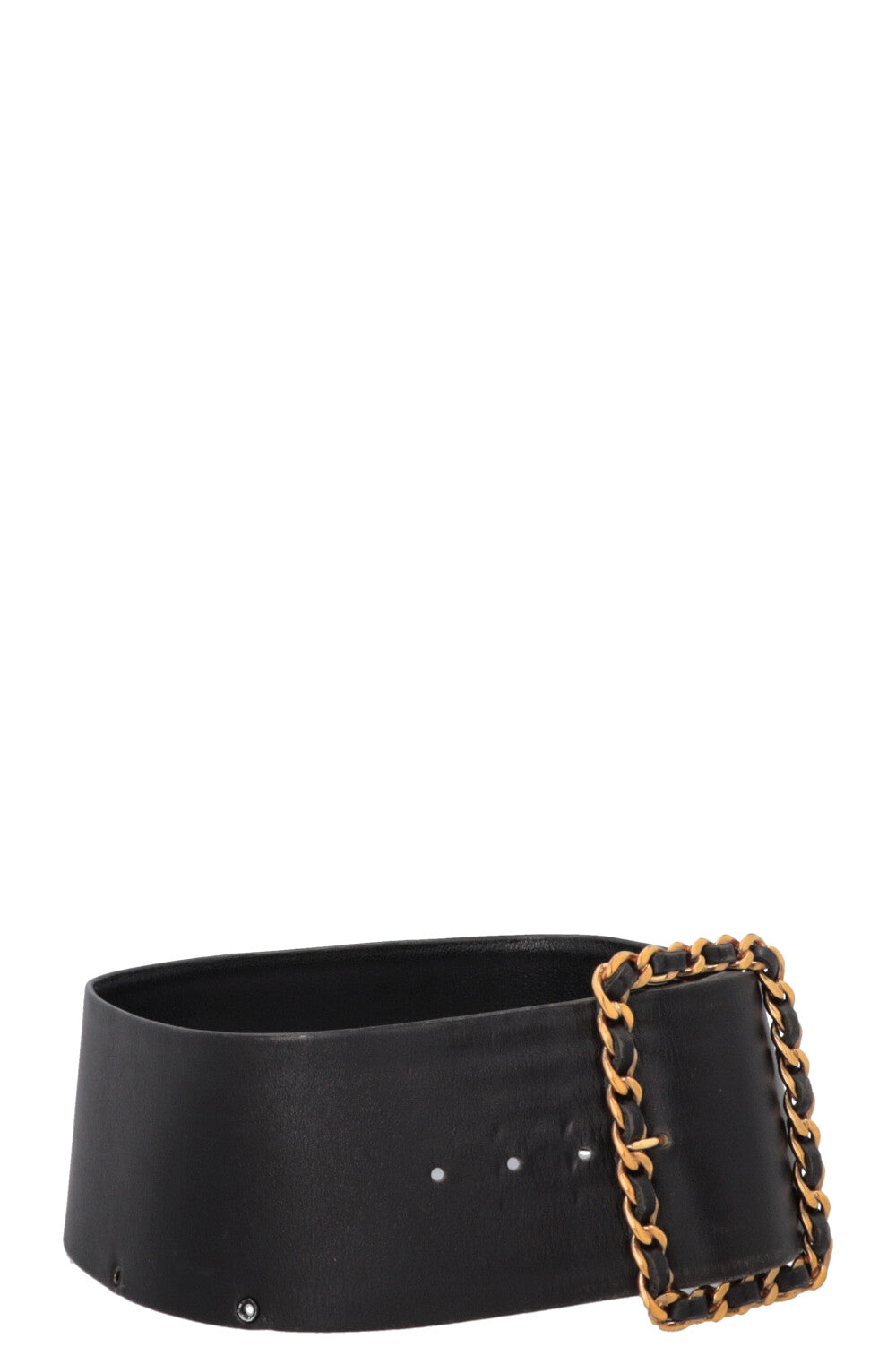 Ceinture CHANEL en cuir noir avec boucle chaîne