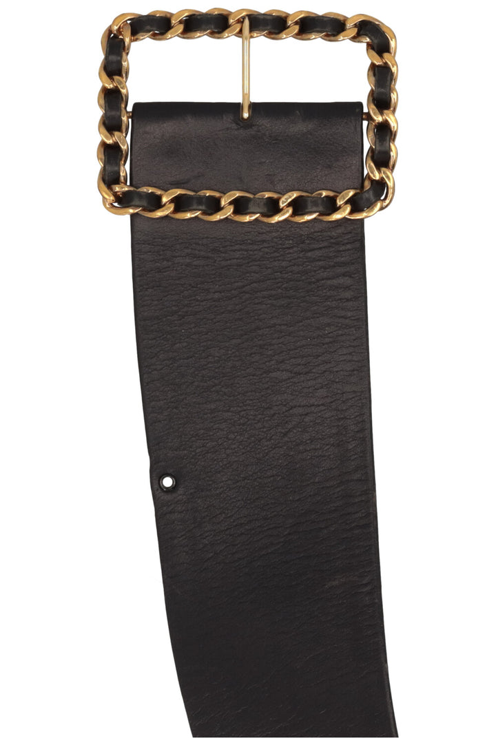 Ceinture CHANEL en cuir noir avec boucle chaîne