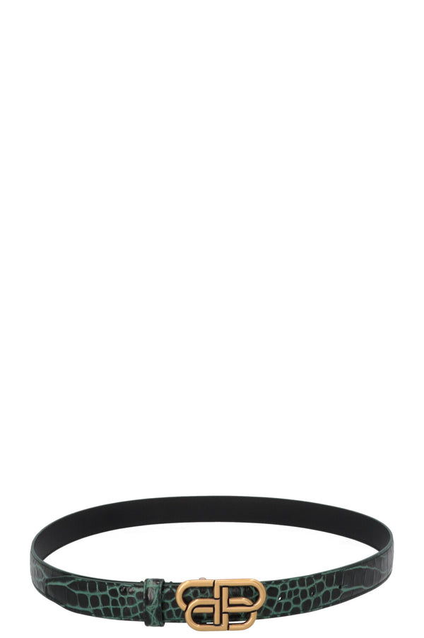 BALENCIAGA BB Croco Embossed Belt Green