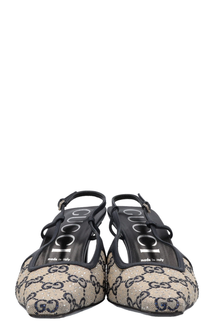 GUCCI Slingback Heels Crystal GG Canvas Blue
