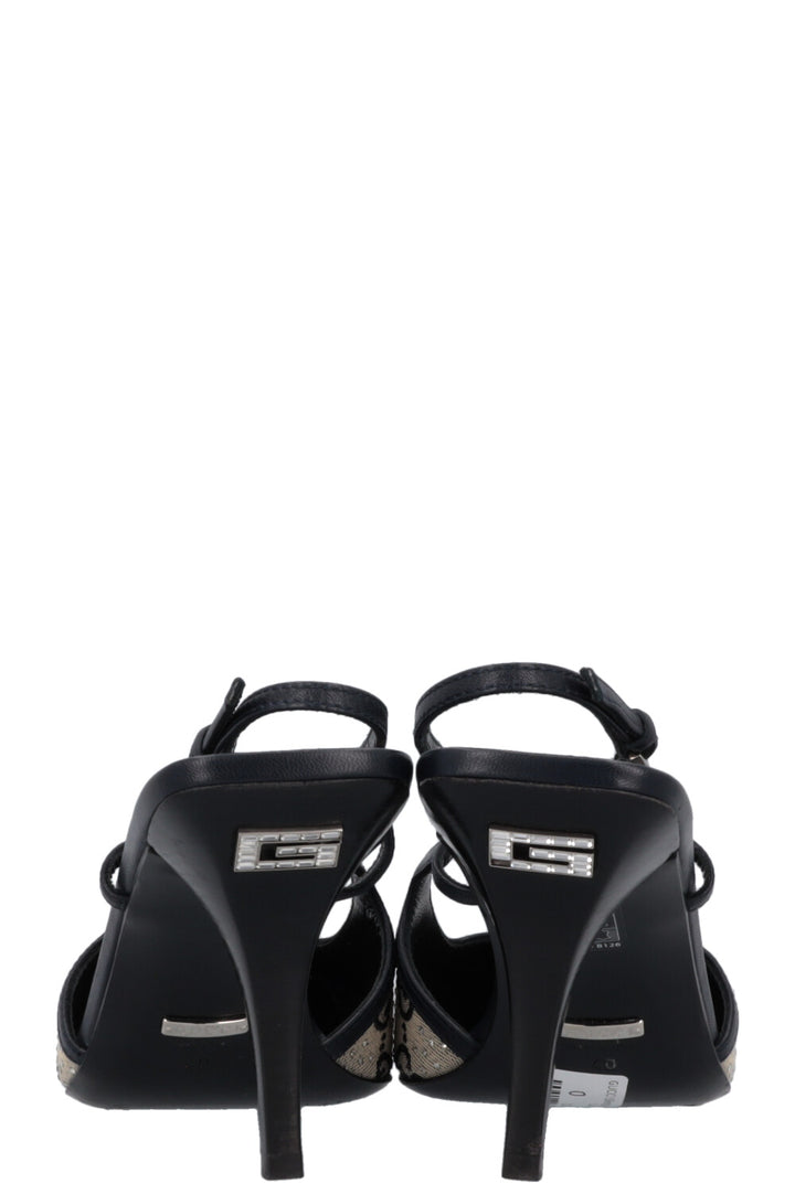 GUCCI Slingback Heels Crystal GG Canvas Blue