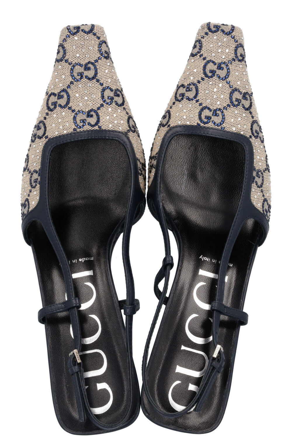 GUCCI Slingback Heels Crystal GG Canvas Blue