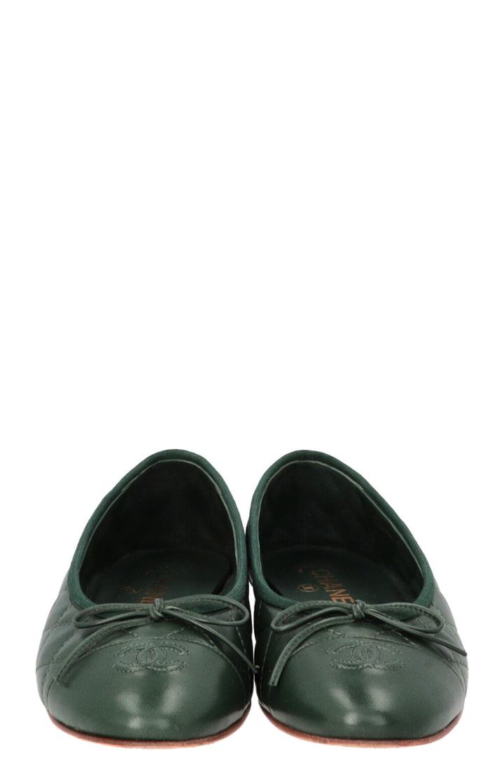CHANEL CC Ballet Flats Green