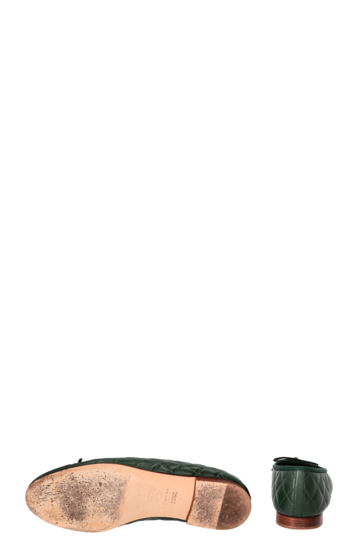 CHANEL CC Ballet Flats Green