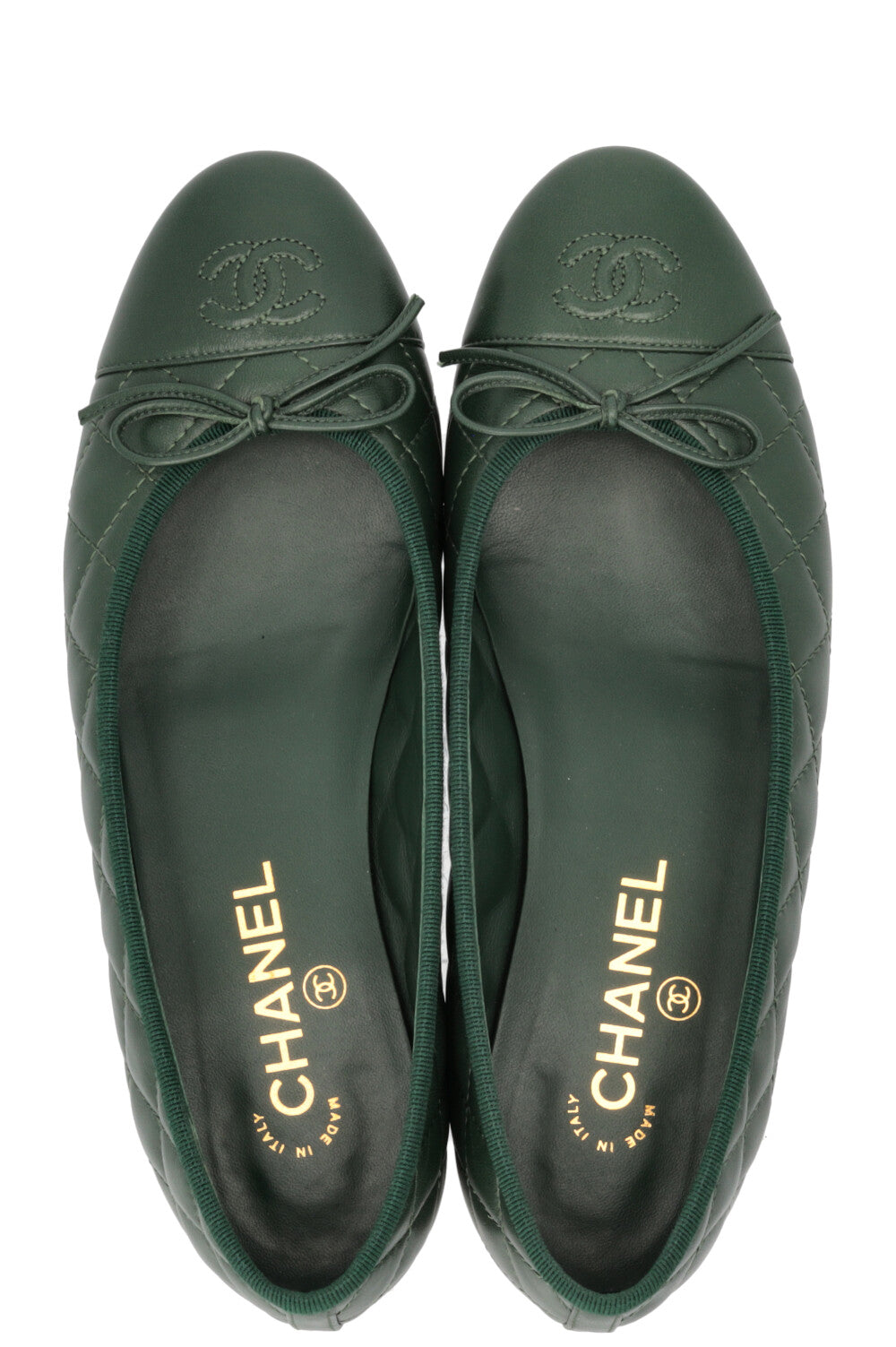 CHANEL CC Ballet Flats Green