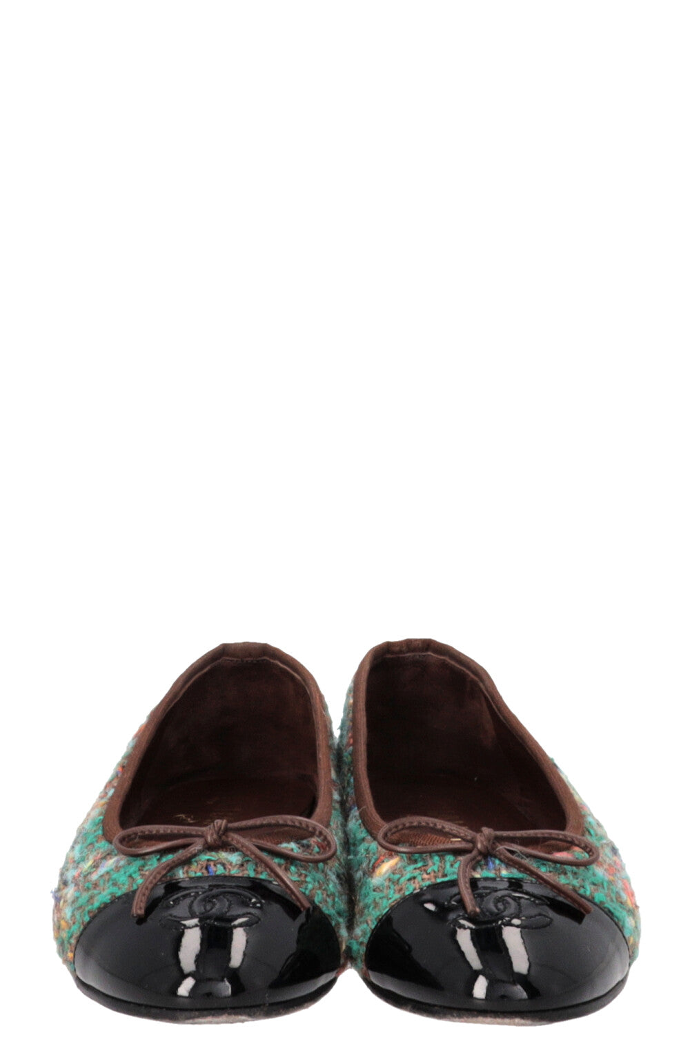CHANEL CC Ballet Flats Tweed Green